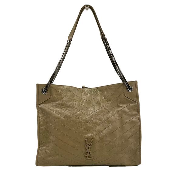 SAINT LAURENT Niki Large YSL Shopper Tote Bag in Crinkled Leather Light Taupe - Picture 1 of 16